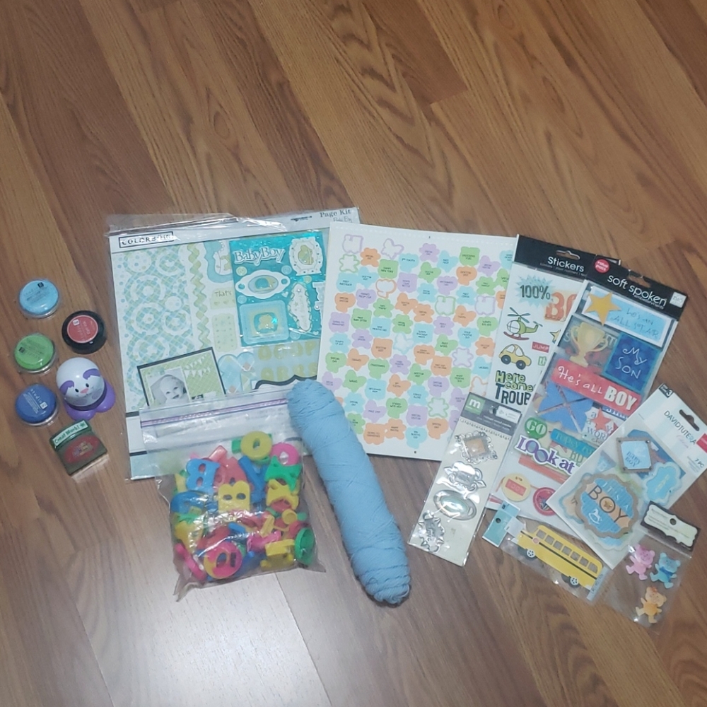 16 pc baby boy scrapbooking lot stamps stickers